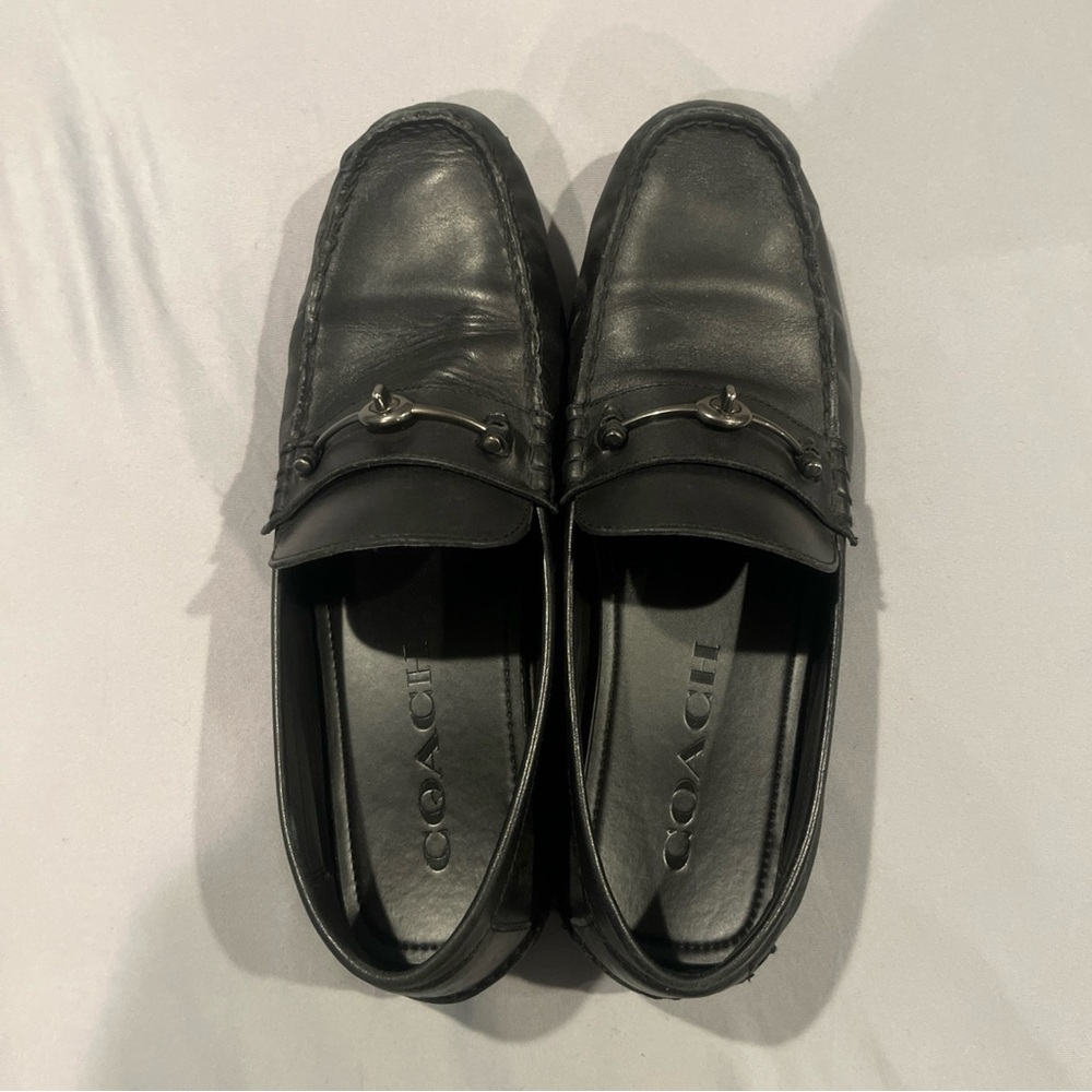 Coach Crosby Driver Turnlock Flat Shoe Black Leather Driving Loafer Mens 12 D